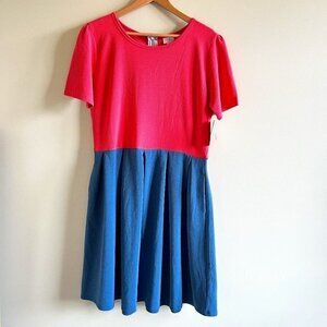 NEW LULAROE‎ Amelia Dress Colorblock Coral Pink Blue Short Sleeve Womens …